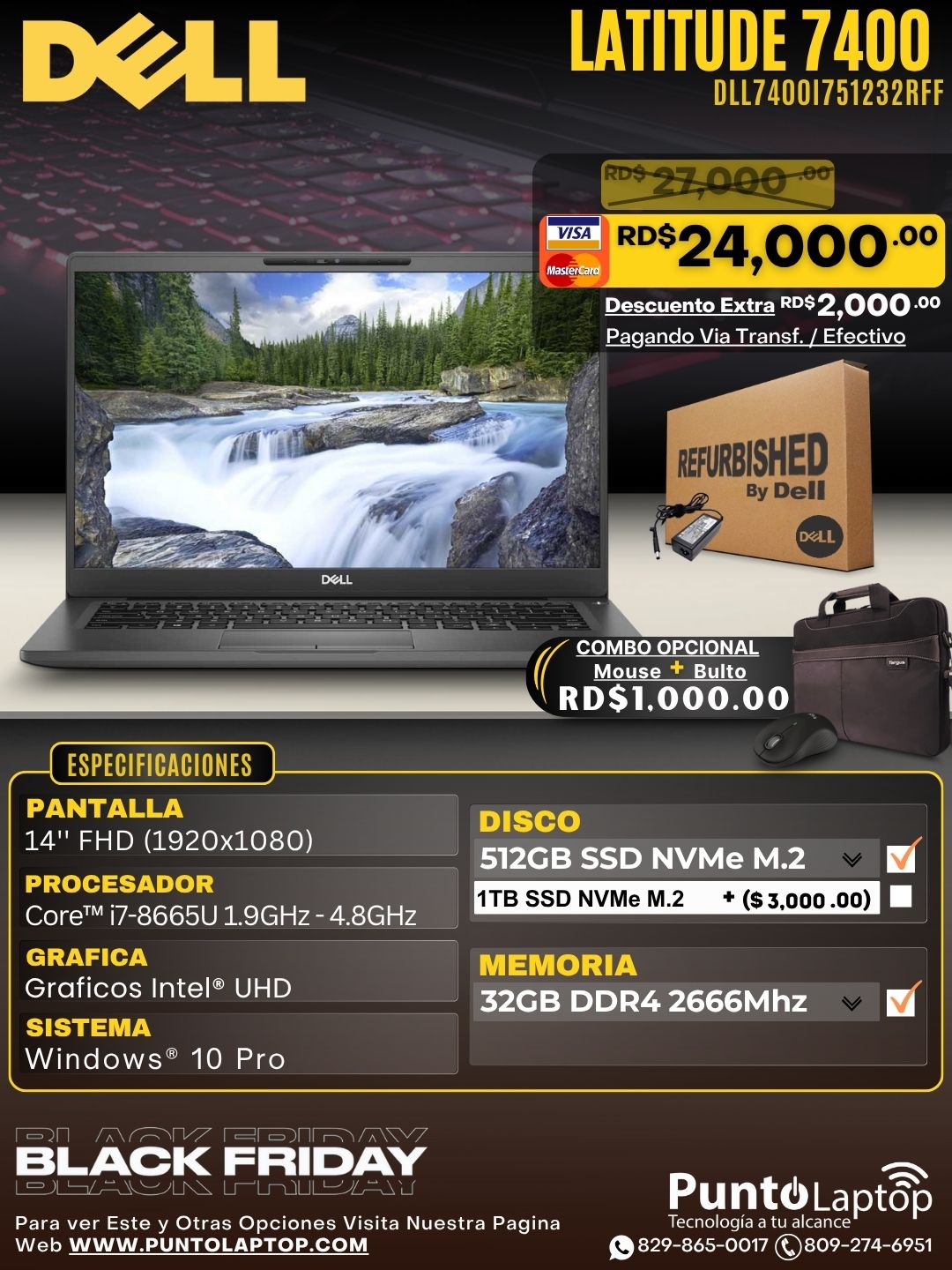 ❞𝐑𝐞𝐟𝐮𝐫𝐛𝐢𝐬𝐡𝐞𝐝❞ Dell Latitude 7400 14" FHD Core™ i7-8665U 512GB SSD 32GB W10 Pro BLACK Bcklt