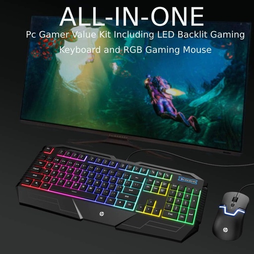 HP Gaming Combo GK1100, Teclado iluminado + Mouse