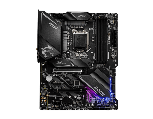 MSI MPG Z490 Edge WiFi LGA 1200 ATX Motherboard : 4 x Dual Channel DDR4-4800(OC), 2x PCI-E 3.0 x16 Slots, 2 x PCIe 3.0 x1 Slots, x M.2 Slots, 6 x SATA 6Gb/s, 8-Channel(7.1) HD Audio.