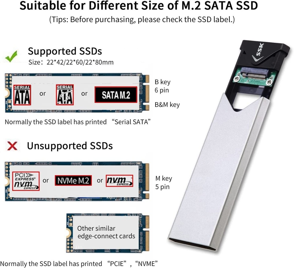 Adaptador USB-C External M.2 SATA SSD Enclosure USB 3.1 Gen 1