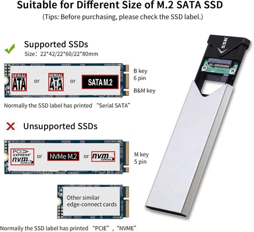 Adaptador USB-C External M.2 SATA SSD Enclosure USB 3.1 Gen 1