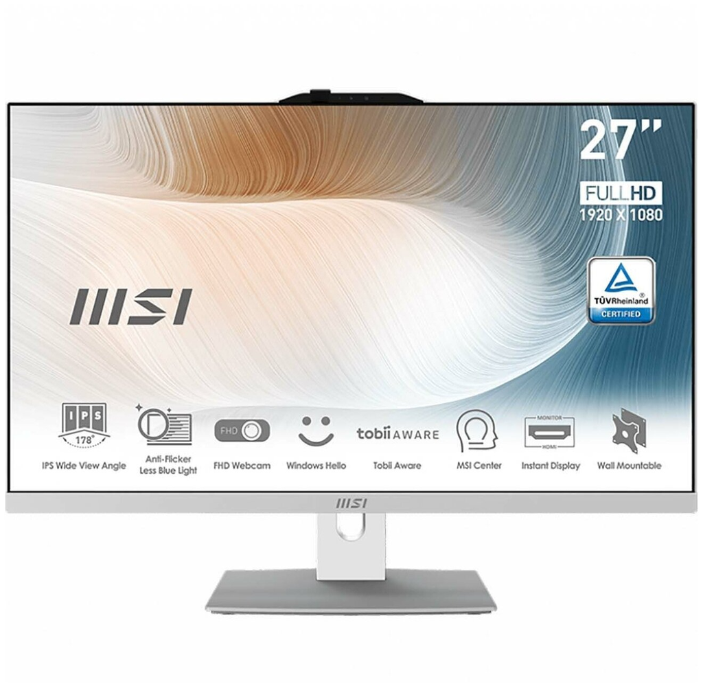 MSI MSI Modern AM272P 12M-028 ALL-IN-ONE 27" FHD IPS Core™ i7-1260P 512GB SSD 16GB W11 IR Webcam Keyboard Mouse WHITE