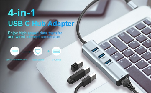 4 in 1 USB-C ► 3x USB3.0 │ 1x RJ45