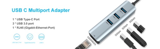 4 in 1 USB-C ► 3x USB3.0 │ 1x RJ45