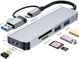 5-in-2 USB/USB-C ► 1x USB3.0 │ 2xUSB2.0 │ SD/TF