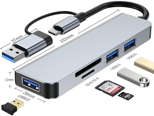 5-in-2 USB/USB-C ► 1x USB3.0 │ 2xUSB2.0 │ SD/TF
