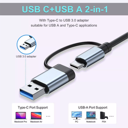 8-in-2 USB/USB-C ► 1x USB 3.0 │ 3x USB 2.0 │ 3.5mm audio │SD/TF │ USB-C (data)