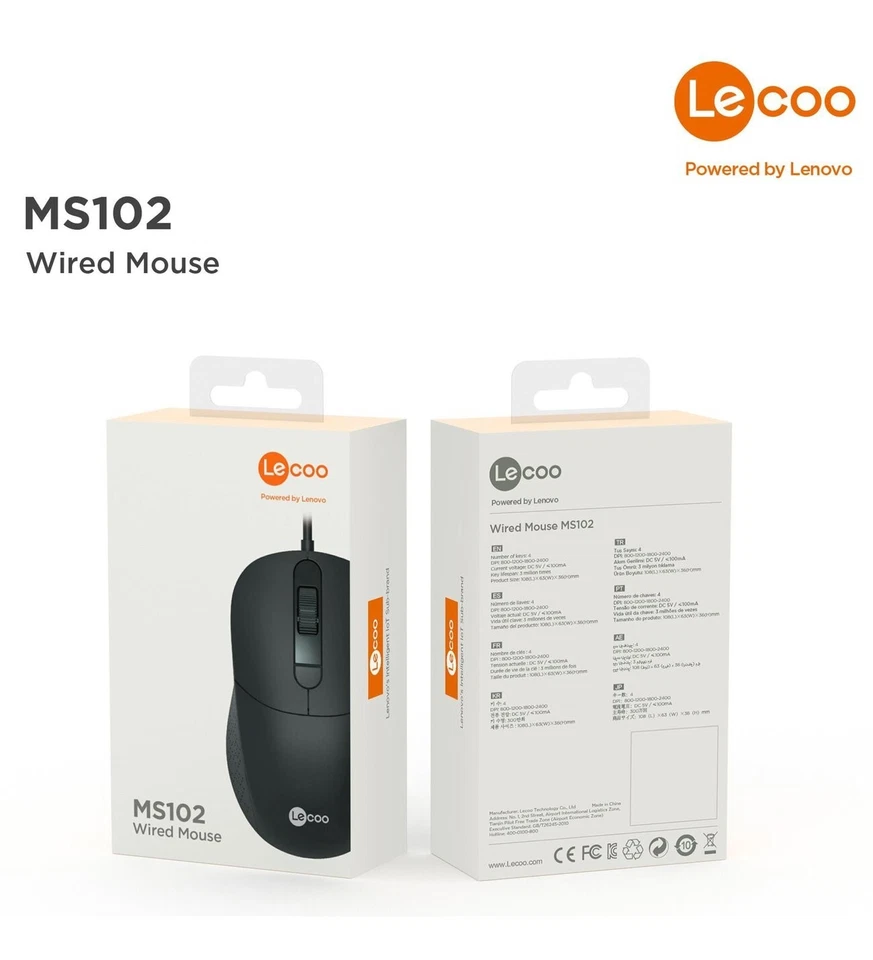 Lenovo Lenovo MS102 Mouse 2400 MAX DPI, 4 Keys, Black
