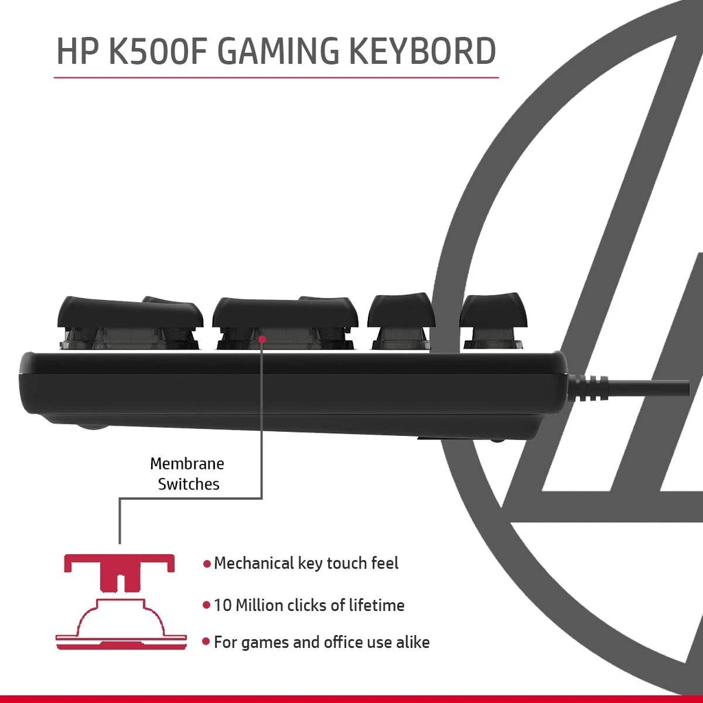 HP HP K500F Membrane Gaming Keyboard, RGB Backlit, Ergonomic, Metal Panel (SPANISH)