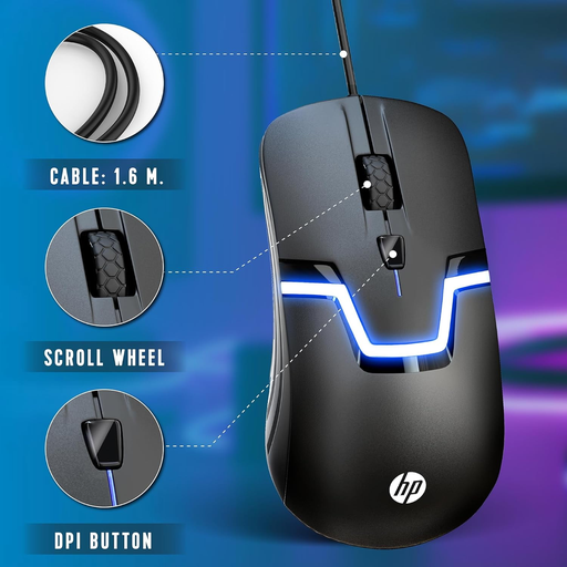 HP M100S Gaming Mouse, 5 key + DPI 3200 MAX DPI - BLACK