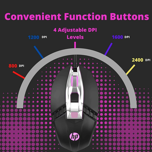 HP M270 Gaming Mouse 2400 MAX DPI LED Breathing Lights - Black
