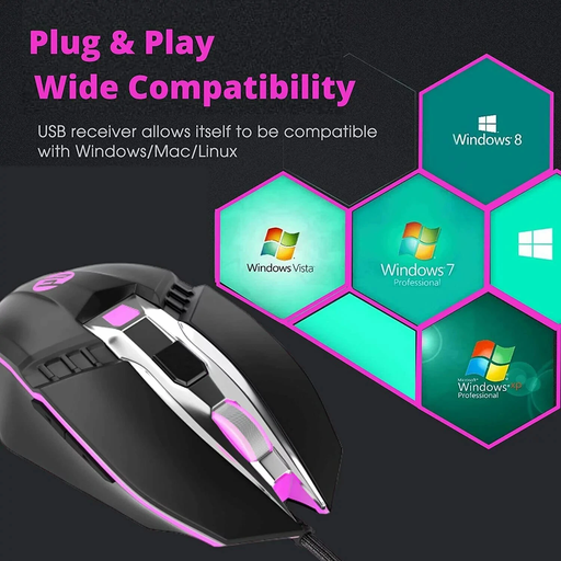 HP M270 Gaming Mouse 2400 MAX DPI LED Breathing Lights - Black