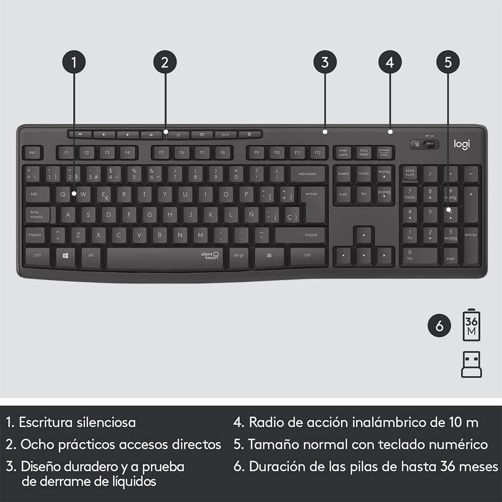Logitech Logitech MK295 Silent Wireless Combo Mause y Teclado Negro Español