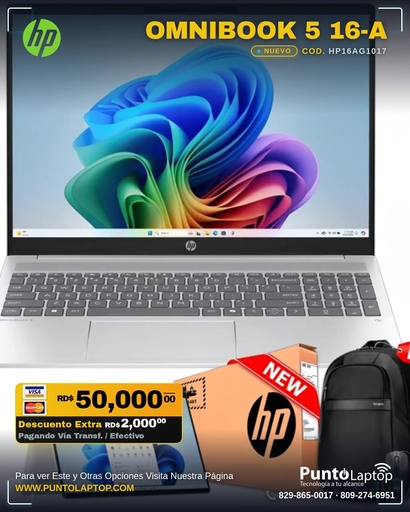 HP OMNIBOOK 5 16-AG1017CL 16" WUXGA FHD Ryzen™ AI 7 350 1TB SSD 16GB W11 SILVER Bcklt
