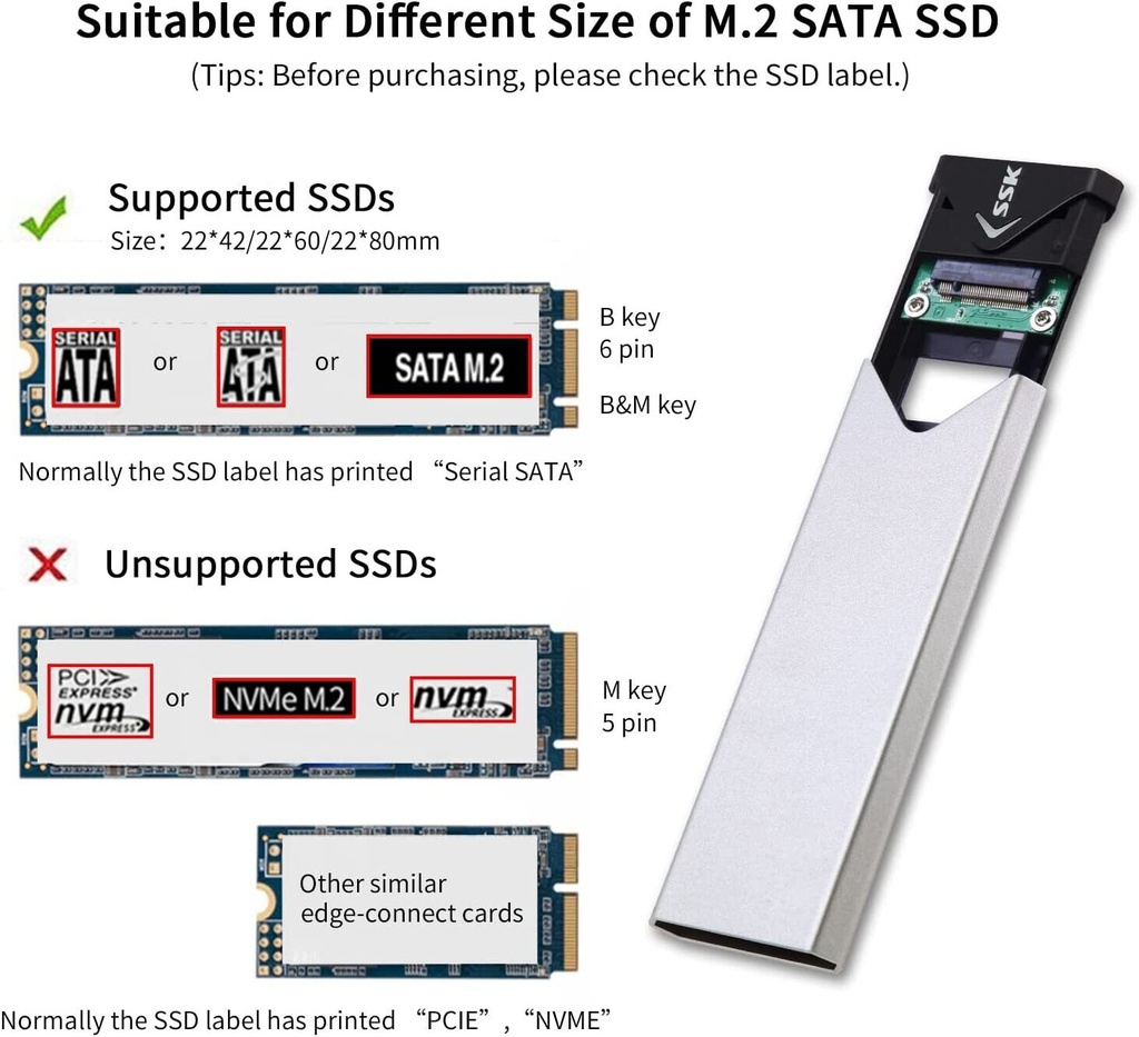 Adaptador USB Type-C External SATA SSD Enclosure USB 3.1 Gen 1
