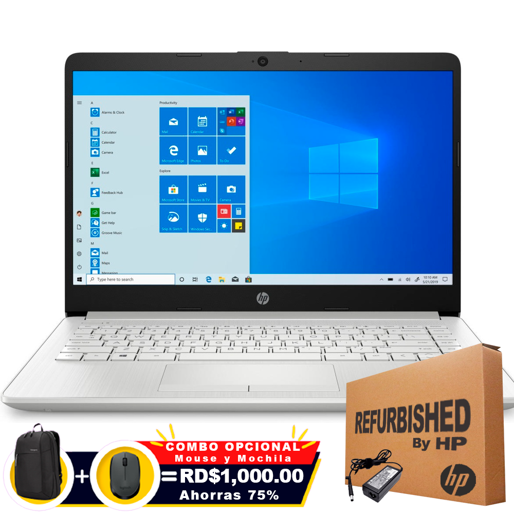 HP 14-DK1074 14'' AMD Ryzen 3 3250U 2.6GHz 256GB SSD 8GB W10 Plateado