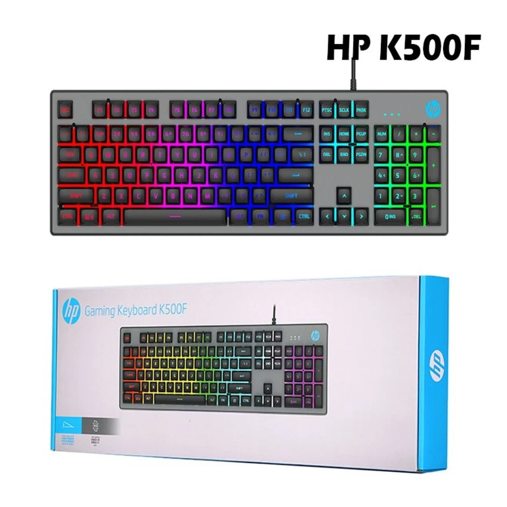 HP K500F Membrane Gaming Keyboard, RGB Backlit, Ergonomic, Metal Panel (SPANISH)