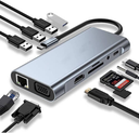 11-in-1 USB-C (1xHDMI)(1xVGA)(1xRJ45)(3xUSB3.0)(2xUSB-C)(1xAudio)(SD/T