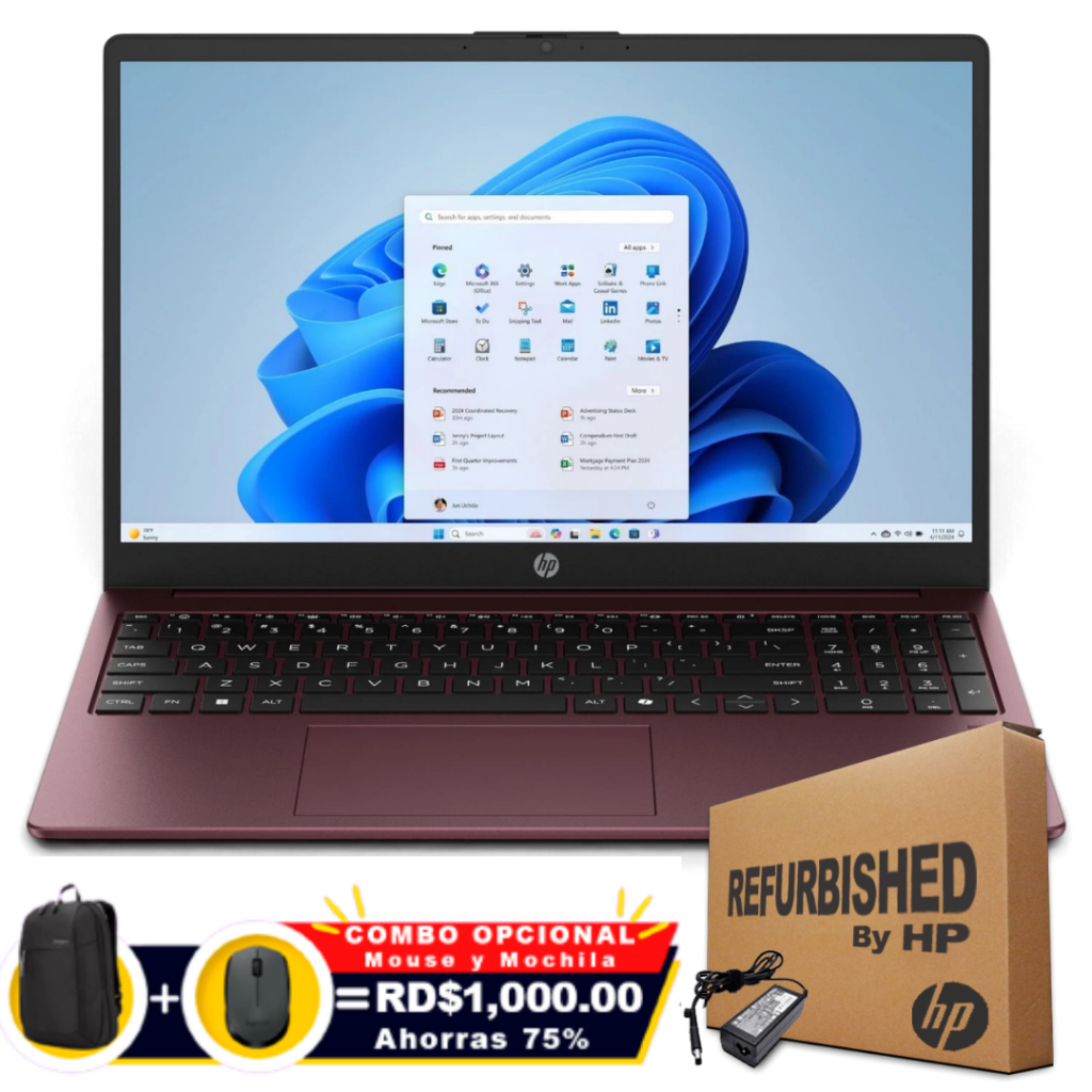 HP 15-FD0088 15.6" HD Intel® N200 128GB UFS 4GB W11 GLIMMER GARNET