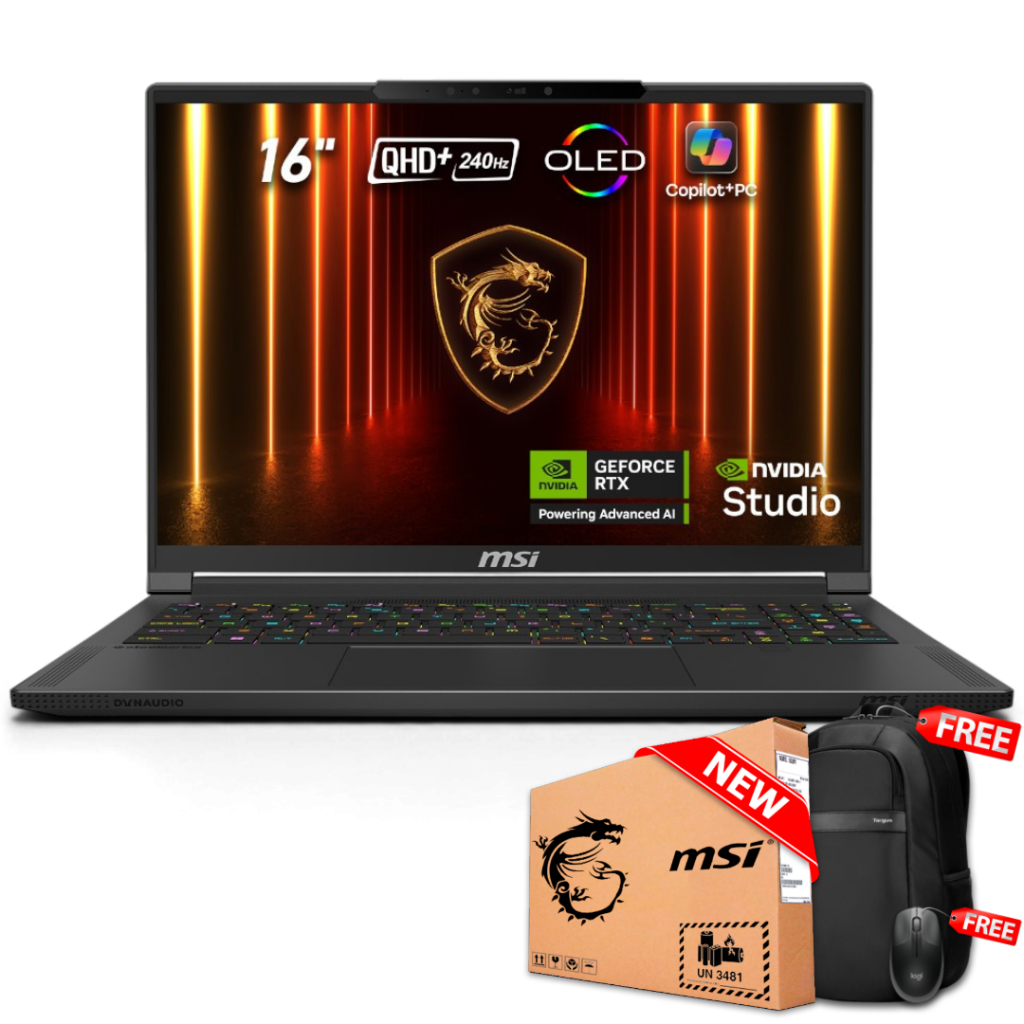 MSI STEALTH A16 AI+ A3HVGG 16" QHD 240Hz Ryzen™ AI 9 365 1TB SSD 32GB W11 Pro NVIDIA® RTX 4070 8GB BLACK Bcklt
