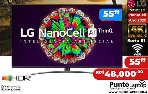 [LGE55NANO81ANA] LG NanoCell 81 Series 2020 55 inch Class 4K Smart UHD NanoCell TV w/ AI ThinQ
