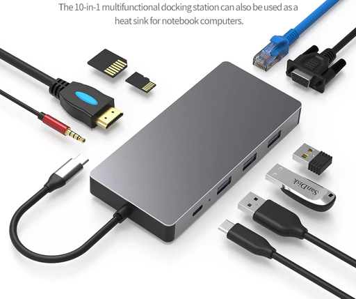 Estacion Multi USB HUB 10 en 1 Type C 