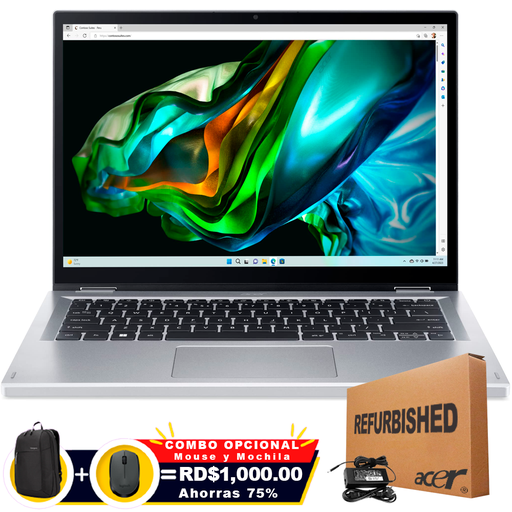Acer 3 SPIN A3SP14-31PT-32M6 2-IN-1 14" FHD Touch Core™ i3-N305 256GB SSD 8GB W11 S PURE SILVER