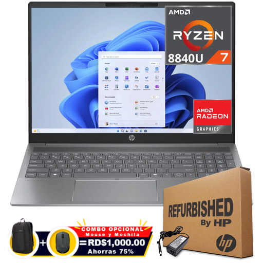 HP Pavilion 16-AG0070 16" FHD AMD Ryzen™ 7 8840HS 512G 8GB W11 NATURAL SILVER Bcklt