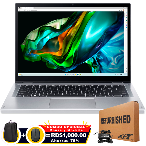 [NXKN1AA001RFF] ❞𝐑𝐞𝐟𝐮𝐫𝐛𝐢𝐬𝐡𝐞𝐝❞ Acer 3 SPIN A3SP14-31PT-32M6 2-IN-1 14&quot; FHD Touch Core™ i3-N305 256GB SSD 8GB W11 S PURE SILVER