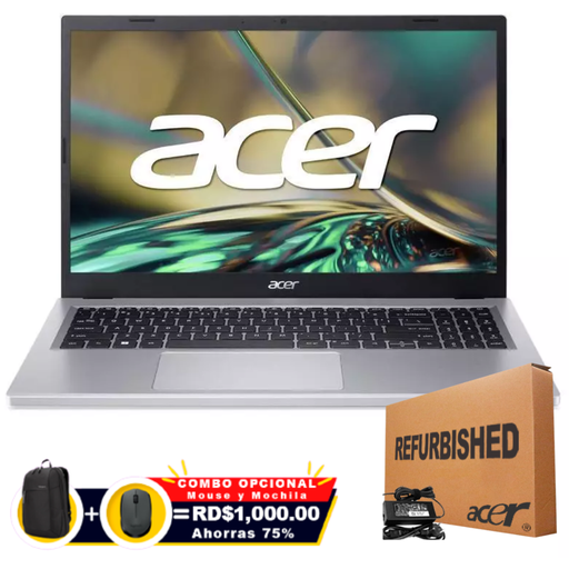 [A315510P37W1RFF] ❞𝐑𝐞𝐟𝐮𝐫𝐛𝐢𝐬𝐡𝐞𝐝❞ Acer Aspire 3 A315-510P-37W1 15.6&quot; FHD Core™ i3-N305 128GB SSD 8GB W11 SILVER
